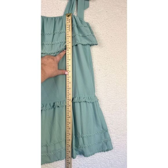 Tobi Womens Ruffle Dress Blue/Green Tie Shoulder Strap Mini Tiered‎ Size Medium - Picture 5 of 8